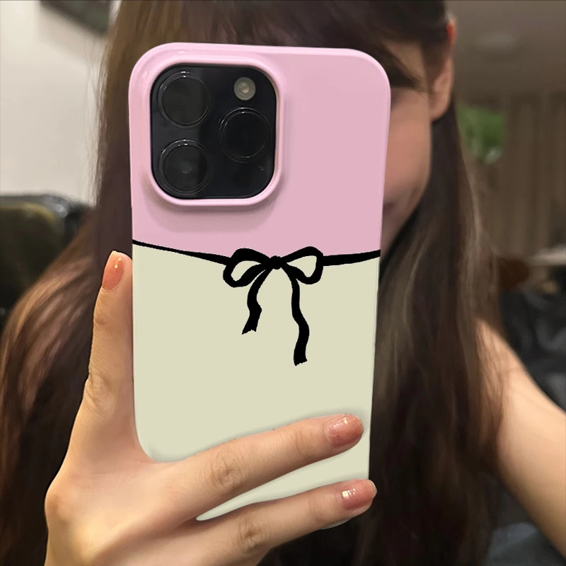 โบว์เย็บสีชมพูเหมาะสําหรับiPhone 16 13ProMax 15ProกันกระแทกXR 11 12 14Plusครึ่งแพ็คป้องกันกรณี7 8 pl