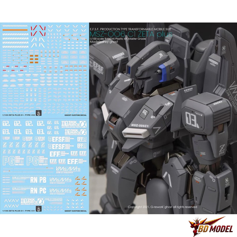 ✅พร้อมส่ง🔥 ดีคอลน้ำ DECAL [GHOST] MG 1:100 ZETA Plus C1NU สะท้อนแสงแบล็คไลด์ 2 แผ่น