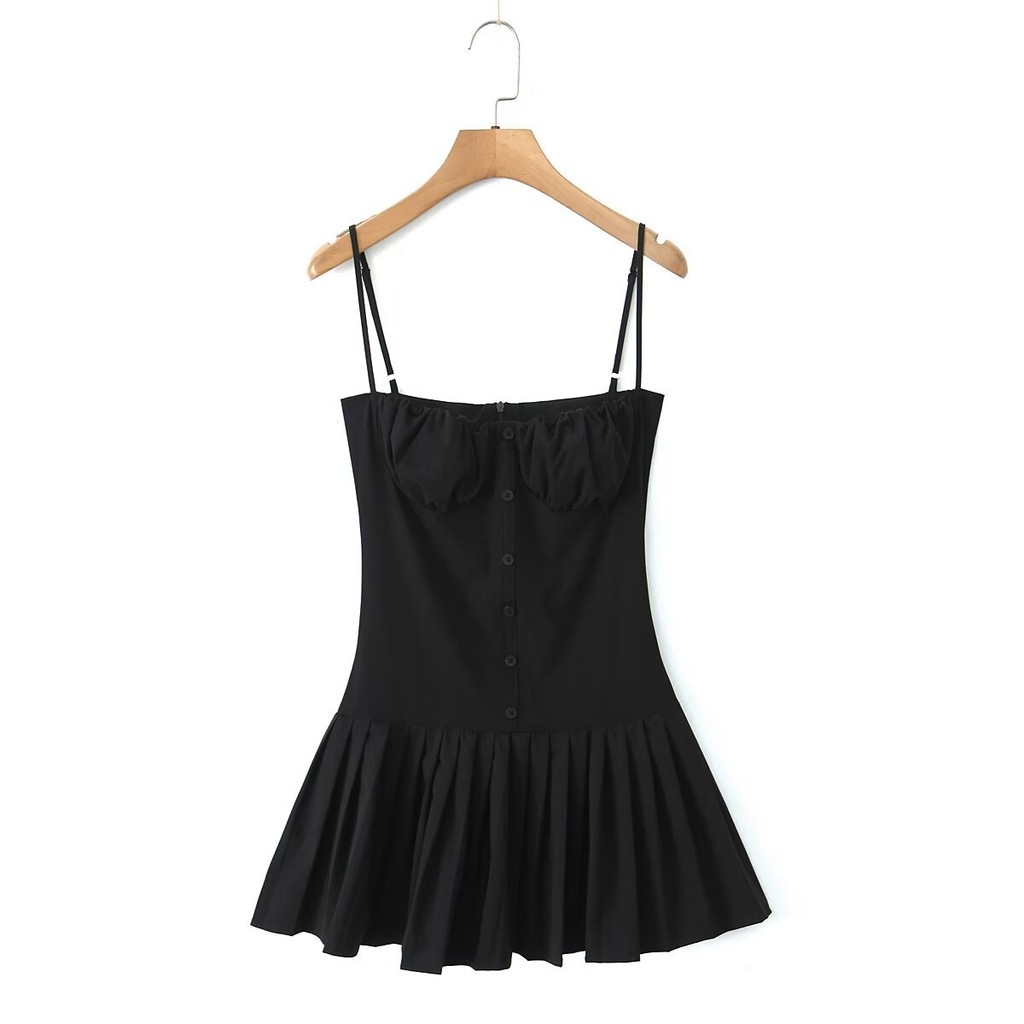 Qunz เดรสสายเดี่ยวจีบ Patchwork 6652