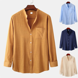 Chinese collar  Long Sleeve Plain Men's Fashion Casual Shirt
