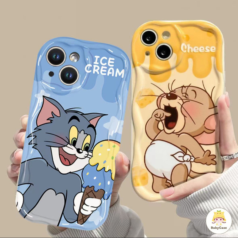 ไอศครีมน่ารักการ์ตูนชีสเมาส์นุ่มคู่กรณีโทรศัพท์ iPhone 15 11 13 12 14 Pro Max X XR XS Max 7Plus 7 8 Plus 12 13 mini