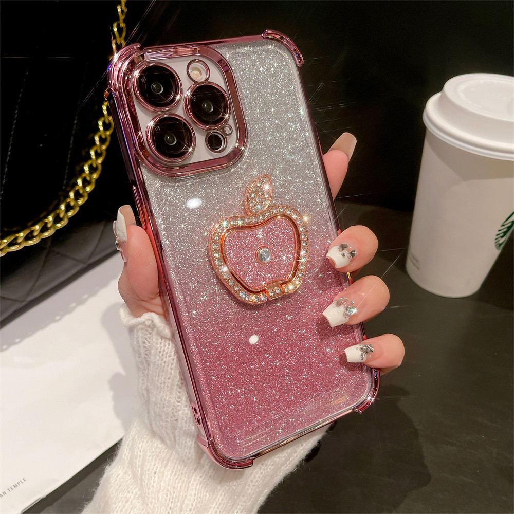 เคสโทรศัพท์มือถือ PC แข็ง กันกระแทก กันเลนส์ แต่งกลิตเตอร์ ไล่โทนสี สําหรับ iPhone 11 12 13 14 15 pro max 15 plus