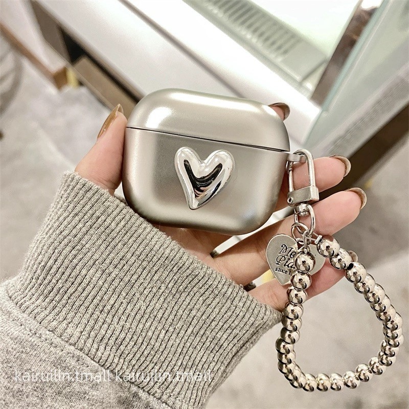 เคสหูฟัง ชุบเงิน พร้อมจี้รูปหัวใจ กันกระแทก หรูหรา สําหรับ Airpods 4 3 Pro Airpod 1 2