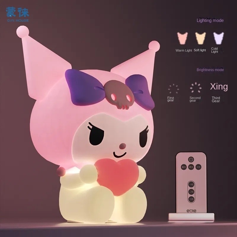 โคมไฟซิลิโคน รูป Sanrio Kuromi Love Pat ของขวัญวันวาเลนไทน์ พร้อมรีโมตคอนโทรล