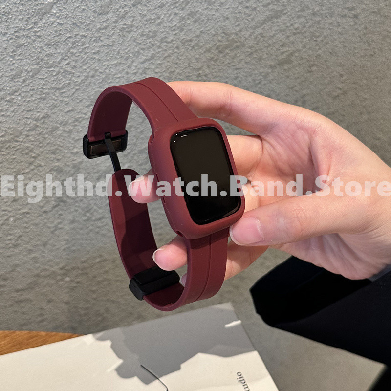 สายนาฬิกาข้อมือซิลิโคน แม่เหล็ก และเคสลูกกวาด อุปกรณ์เสริม สําหรับ Apple Watch Ultra 2 Ultra Series 9 8 7 6 SE 5 4 3 2 1 ขนาด 49 มม. 41 มม. 45 มม. 44 มม. 42 มม. 40 มม. 38 มม.
