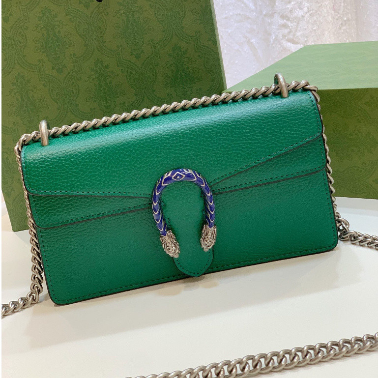 【พร้อมกล่องของขวัญ สีเขียว】 Gucci กระเป๋าถือ กระเป๋าสะพายไหล่ หนังแท้ 100% Dionysus