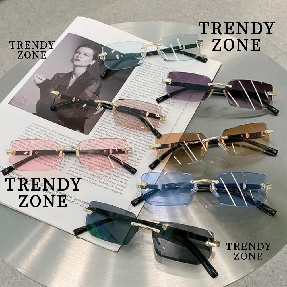 Trendyzone แว่นตากันแดด ทรงสี่เหลี่ยมผืนผ้า ไร้กรอบ Y2K UV400 สําหรับผู้หญิง และผู้ชาย