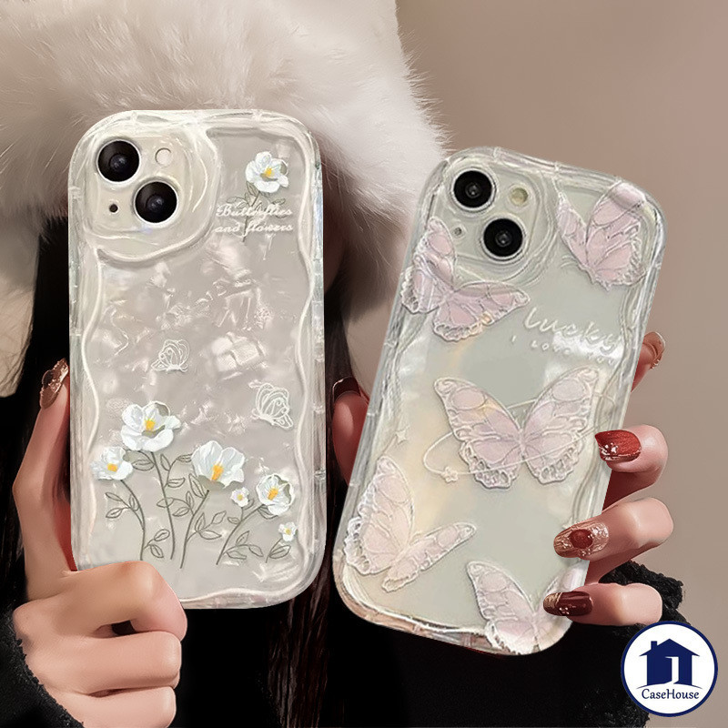 ส่งจากไทย ดอกไม้ผีเสื้อโปร่งใสที่เข้ากันได้กับ iPhone 11 7Plus XR 15 11 14 13 12 Pro Max 7 8 Plus X XS Max 13 14 Plus