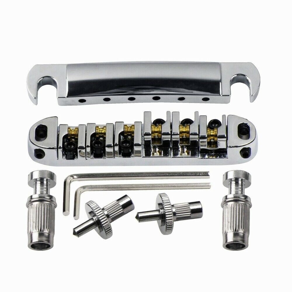 HS- (จัดส่งฟรี) Les Paul Guitar Parts Tune-o-matic Guitar Bridge Roller Silver Saddle Bridge Tailpie