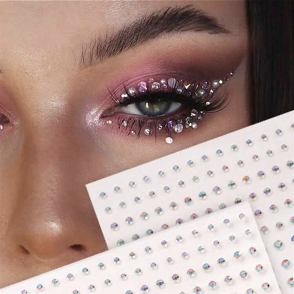 สติกเกอร์รอยสักบนใบหน้า ประดับเพชรเทียม สีใส 2 แผ่น
