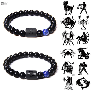 [Dhin] สร้อยข้อมือลูกปัดหินนิลธรรมชาติ สีดํา 12 กลุ่มดาว สําหรับผู้หญิง ผู้ชาย COD