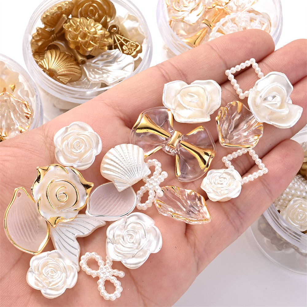พัดใส ประดับไข่มุก สีโรสโกลด์ ขนาด 6-40 มม. สําหรับทําเครื่องประดับ DIY