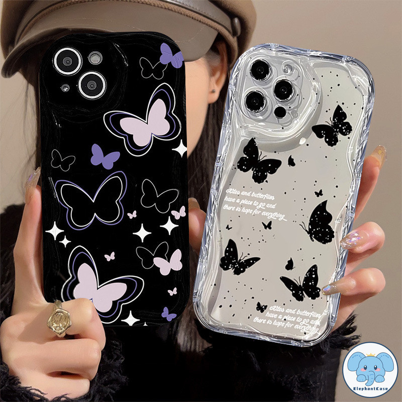 การ์ตูนแฟนตาซีผีเสื้อกรณีโปร่งใส iPhone 11 7Plus 12 15 14 13 Pro Max XR XS Max X 7 8 Plus 3D คลื่นโค้งขอบกรณี