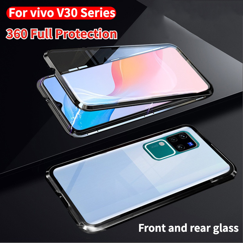 เคสโทรศัพท์มือถือกระจกนิรภัย กรอบโลหะแม่เหล็ก สองด้าน 360 สําหรับ vivo V30 Pro 5G V30pro 2024° เคสแข็ง กันกระแทก แบบเต็มเครื่อง แฟชั่นสําหรับป้องกัน