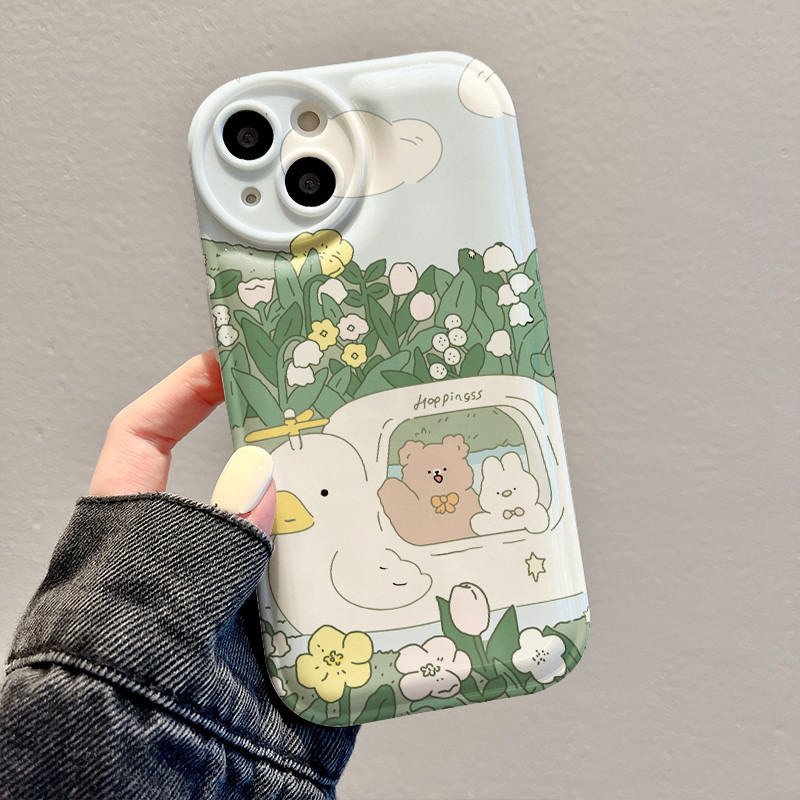 หมีและกระต่ายเคสโทรศัพท์เบาะอากาศเข้ากันได้กับiPhone 14 13 12 11 Pro Max cover 7 8 14 Plus x XR XS Max SE2020 phone case