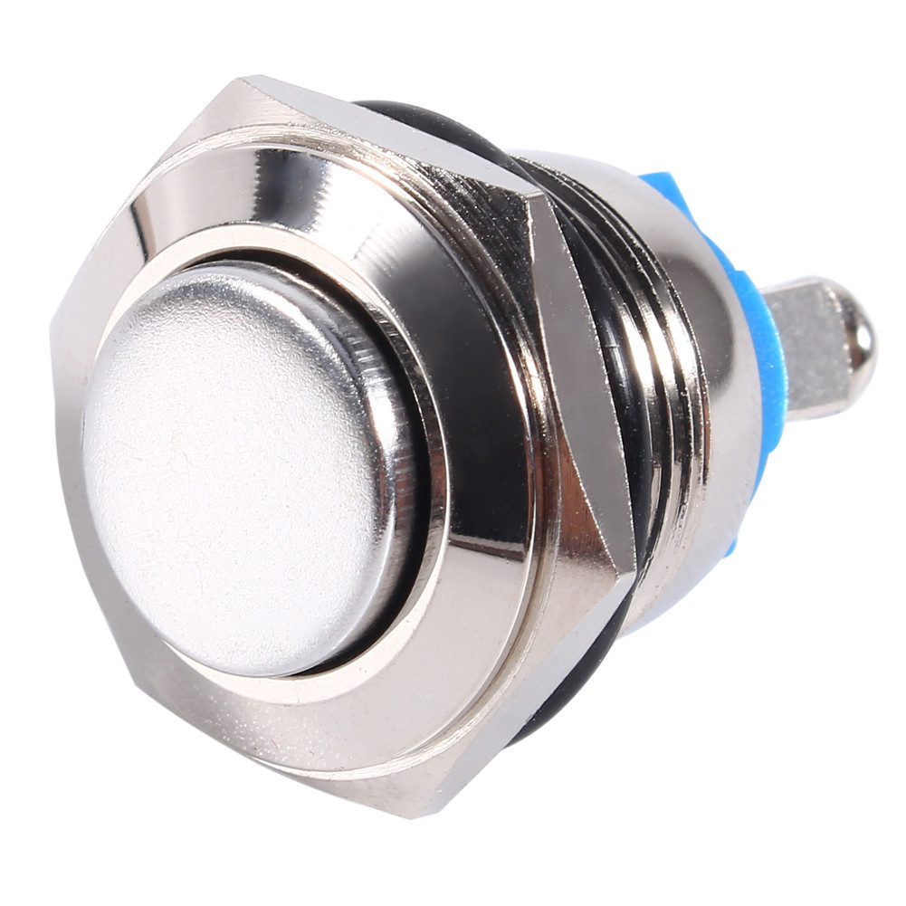 Momentary Push Button Start Switch  16mm 12V Waterproof Metal ON OFF Horn Silver with Screw Terminal for 5/8 Mounting Hole