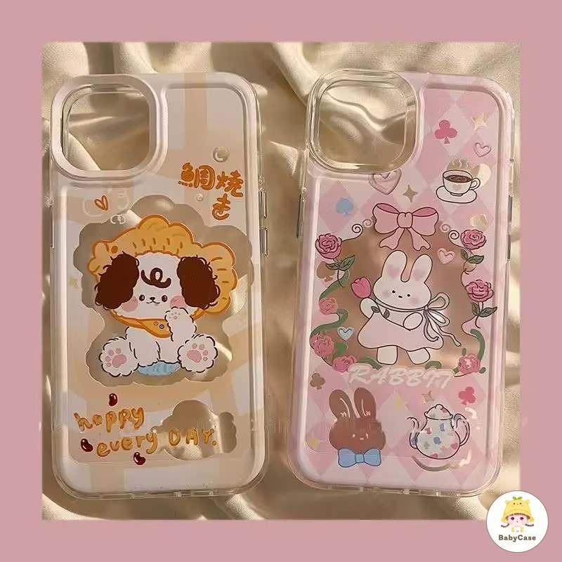 สุนัขการ์ตูนโปร่งใส Graffiti กระต่ายน่ารักดอกไม้สำหรับ iPhone 7Plus 11 15 14 13 12 Pro Max XR 8 7 15 Plus X XS Max SE