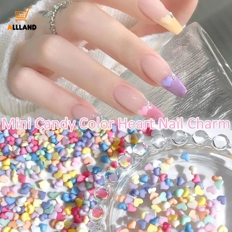 100 ชิ้น มินิ สีแคนดี้ หัวใจ เล็บ เสน่ห์ สีพื้น ด้านหลังแบน เรซิ่น น่ารัก สติกเกอร์เล็บ DIY อุปกรณ์ทําเล็บ เครื่องประดับ