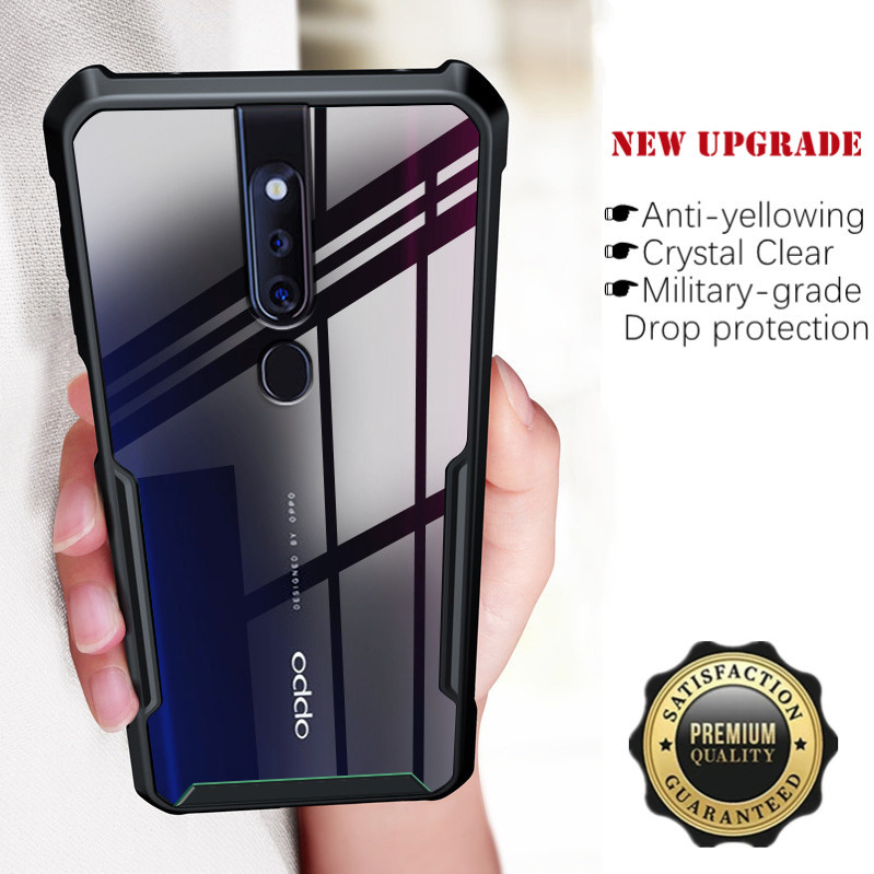 สําหรับ OPPO F11 Pro CPH1969 CPH1987 CPH2063 CPH2039 Slim อะคริลิคโปร่งใสกลับกรณีเสริมมุม Soft TPU กรอบกันชนฝาครอบ