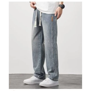 MNO.9 Cargo Jeans E012 กางเกงยีนส์ คาร์โก้ ขายาวชาย เอวยางยืด มีเชือกผูก
