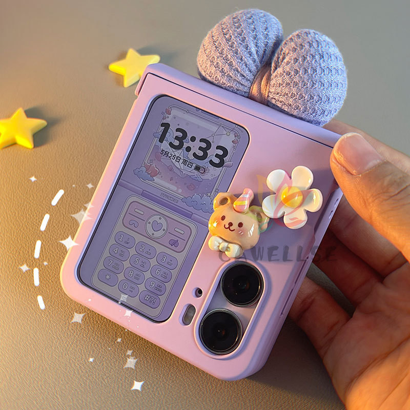 เคสโทรศัพท์มือถือ PC แข็ง ผิวด้าน กันกระแทก ปิดด้านหลัง ประดับโบว์ ดอกไม้ หมี 3D น่ารัก สําหรับ OPPO Find N3 N2