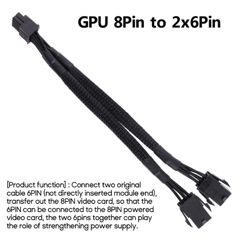 Hl 8Pin Male to Dual 6 Pin Female Cable Adapter Dual- 6Pin to 8-Pin GPU Cable 20CM