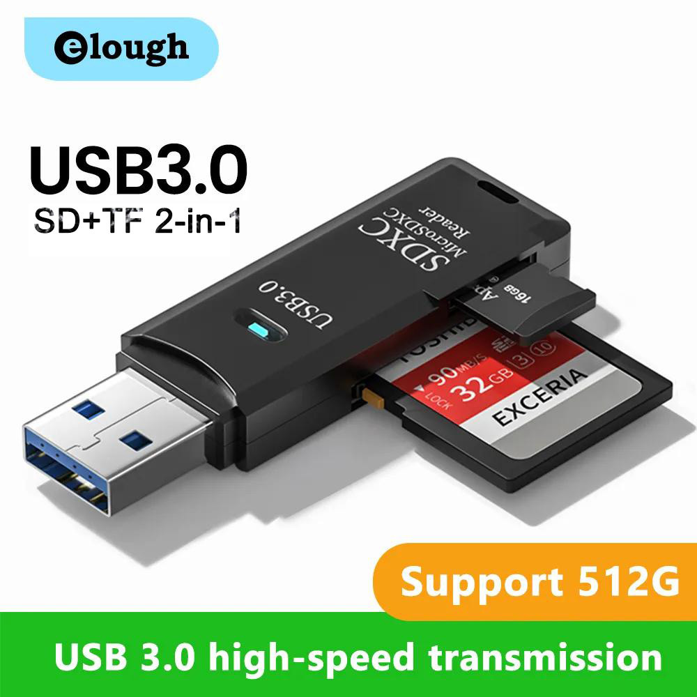 Elough 2-in-1 อะแดปเตอร์การ์ดรีดเดอร์ Micro SD TF USB 3.0 ความเร็วสูง