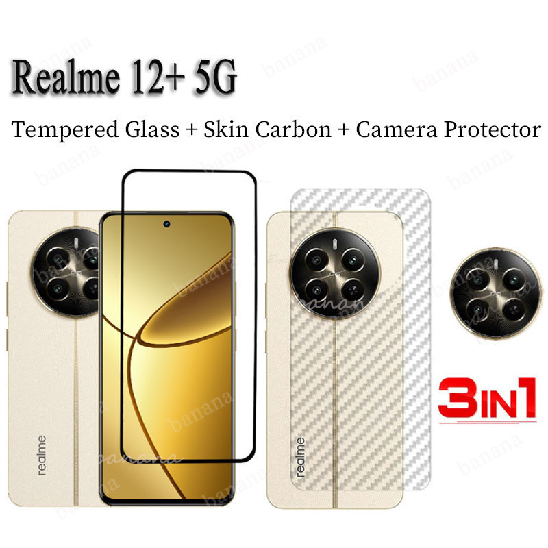 3 IN 1 ฟิล์มกระจกนิรภัยกันรอยหน้าจอ ฟิล์มเลนส์ ฟิล์มด้านหลัง สําหรับ Realme 12+ 5G Realme 12 5G Real