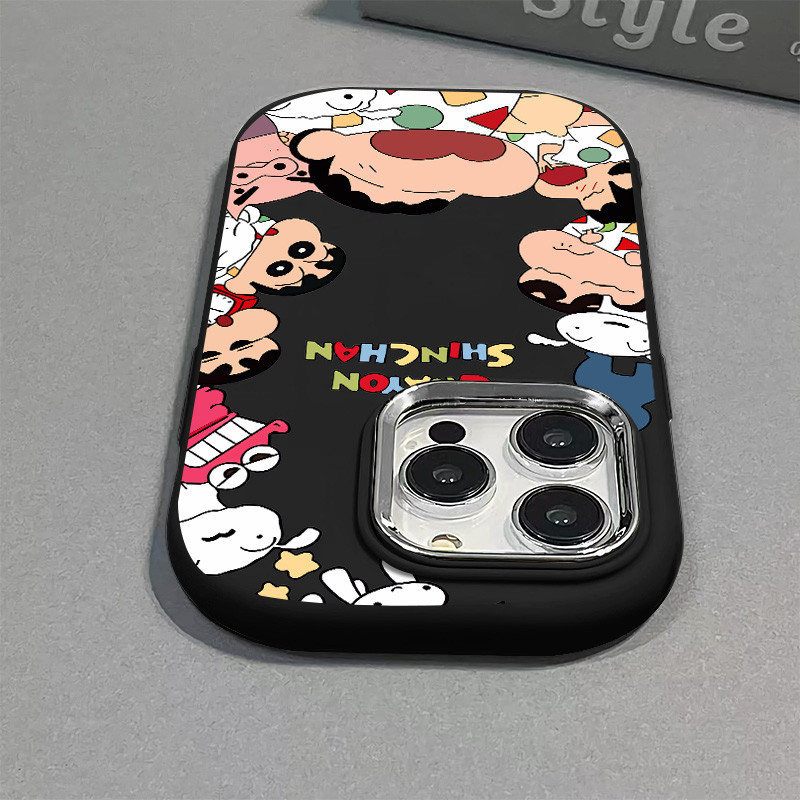 เคสโทรศัพท์มือถือ ซิลิโคนแข็ง กันกระแทก ลายการ์ตูนชินจัง พร้อมกระจก สําหรับ IPhone 7 8 Plus 11 12 13 14pro 15 Pro Max XR X XS Max SE 2020