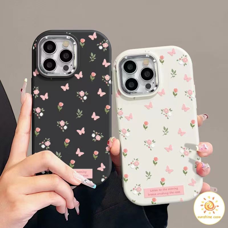 🔥GOOD🔥 เคสโทรศัพท์มือถือลายผีเสื้อลายดอกไม้เล็ก กรอบชุบด้วยไฟฟ้า ไอโฟน11 For iPhone12 13 14 15Pro MAX X XS XR XS 7 8Plus