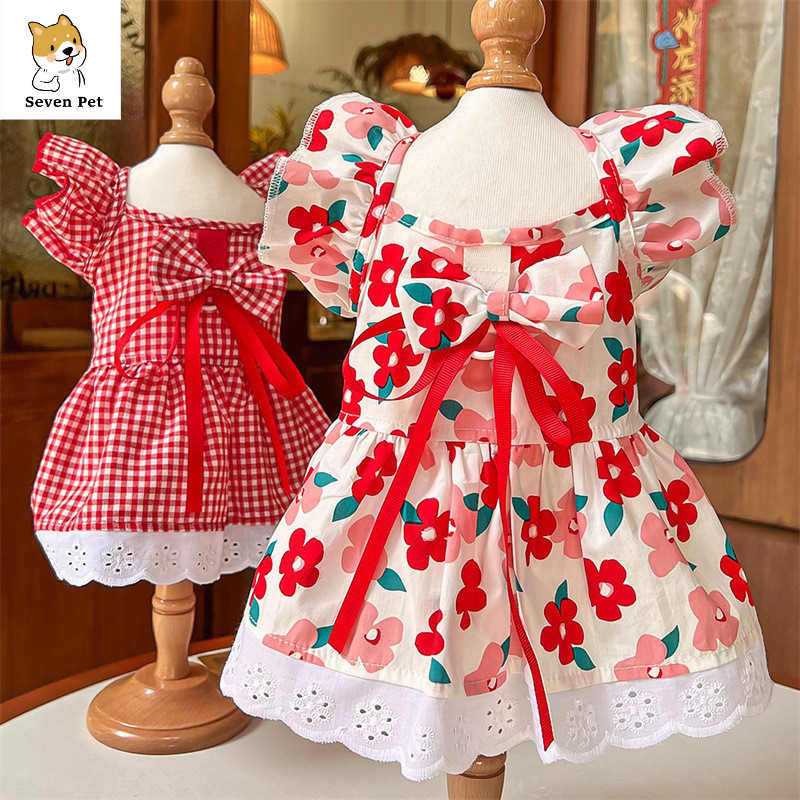 ชุดเดรสกระโปรง แขนพอง ประดับโบว์ เหมาะกับฤดูร้อน สําหรับสัตว์เลี้ยง สุนัข แมว มี 3 สี