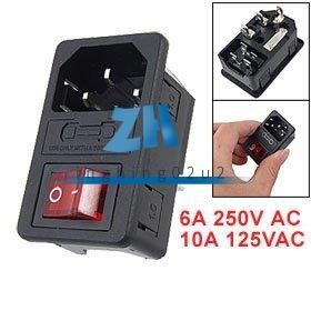 Sodial(r) ซ็อกเก็ตไฟฟ้า พร้อมสวิตช์ฟิวส์ 10A 250V 3 Pin IEC320 C14