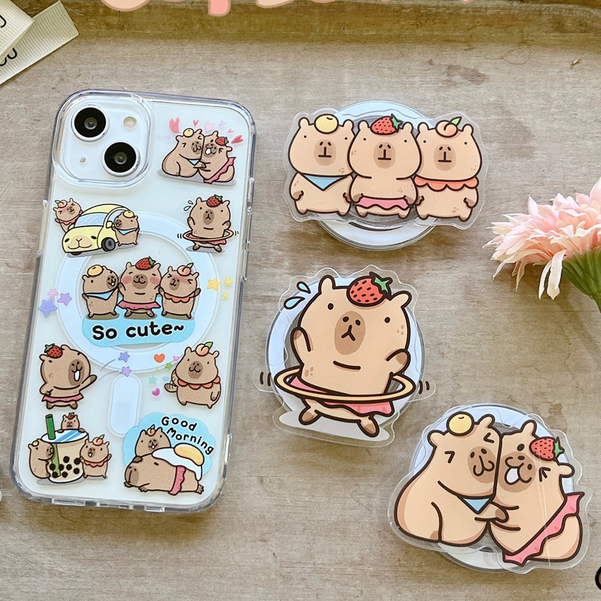 เคสโทรศัพท์มือถือ TPU กันกระแทก ลายคาปิบาราน่ารัก พร้อมขาตั้งแม่เหล็ก สําหรับ iphone 11 12 13 14 15 Pro Max – โปรปัง