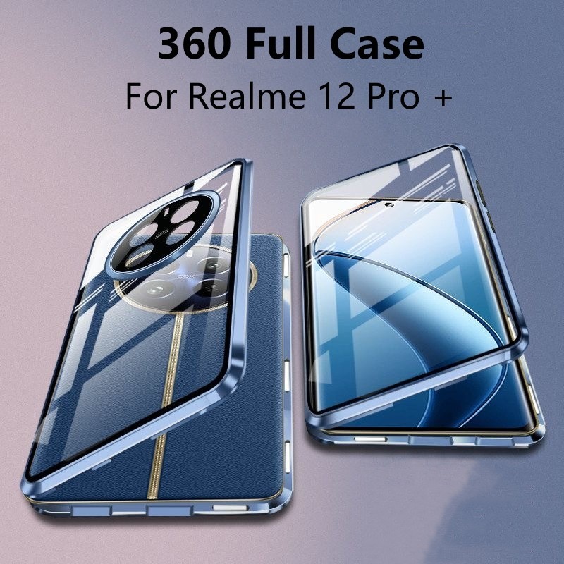 360 สําหรับRealme 12 Pro Plusกรณีสองด้านการดูดซับแม่เหล็กโลหะTemperingแก้วป้องกันสําหรับRealme 12Pro