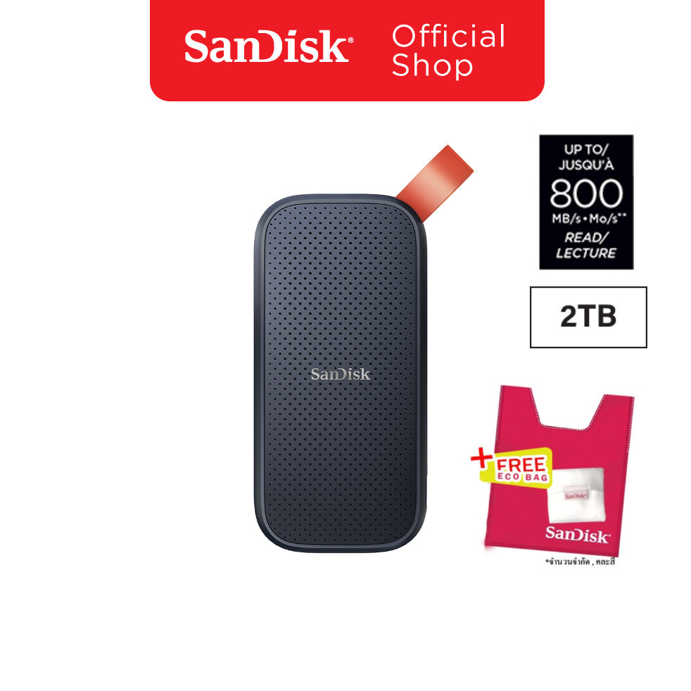 SanDisk Portable SSD 2TB แถมฟรี Eco bag (SDSSDE30-2T00-G26, free eco bag) Read Speed up to 800MB/s