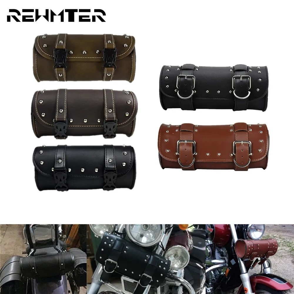 RW Universal Motorcycle Front Fork Tool Bag Handlebar Saddlebag Roll Barrel Racing Tail Storage PU L