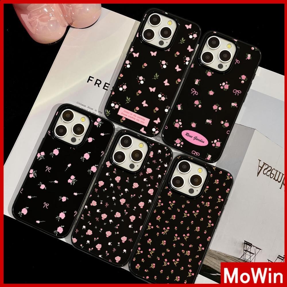 Mowin - สำหรับ iPhone 15 Pro Max เคส ไอโฟน สีดำมัน TPU ซอฟท์เคส กันกระแทกกล้องป้องกัน ดอกไม้เล็ก ๆ น่ารัก เข้ากันได้กับ iPhone 14 13 12 Pro Max 11 XR XS Max 7 8 Plus
