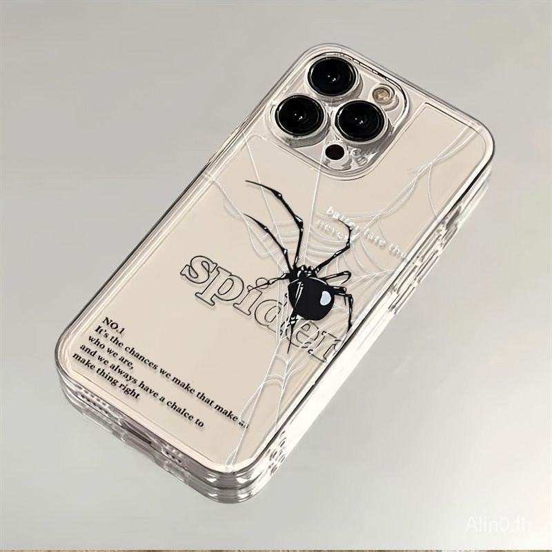 H72c เคสป้องกันโทรศัพท์มือถือใส แบบนิ่ม ลายแมงมุม กันกระแทก สําหรับ iPhone x xs xr xsmax 11 12 13 14 15 Pro max Plus