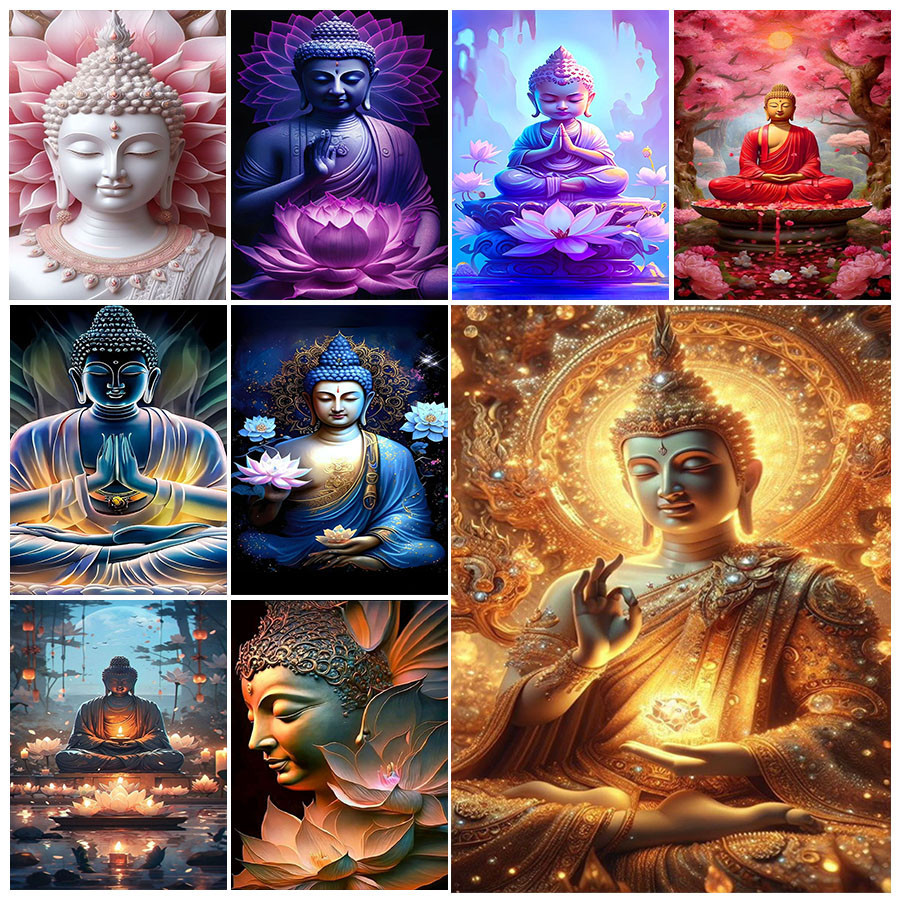 ชุดภาพวาดเพชร 5ง - ภาพพระพุทธรูปตกแต่งผนังศิลปะ-ของขวัญบ้านทําด้วยมือ-ห้องนั่งเล่นตกแต่งห้องนอน-ชุดเย็บปักถักร้อย ทําเอง