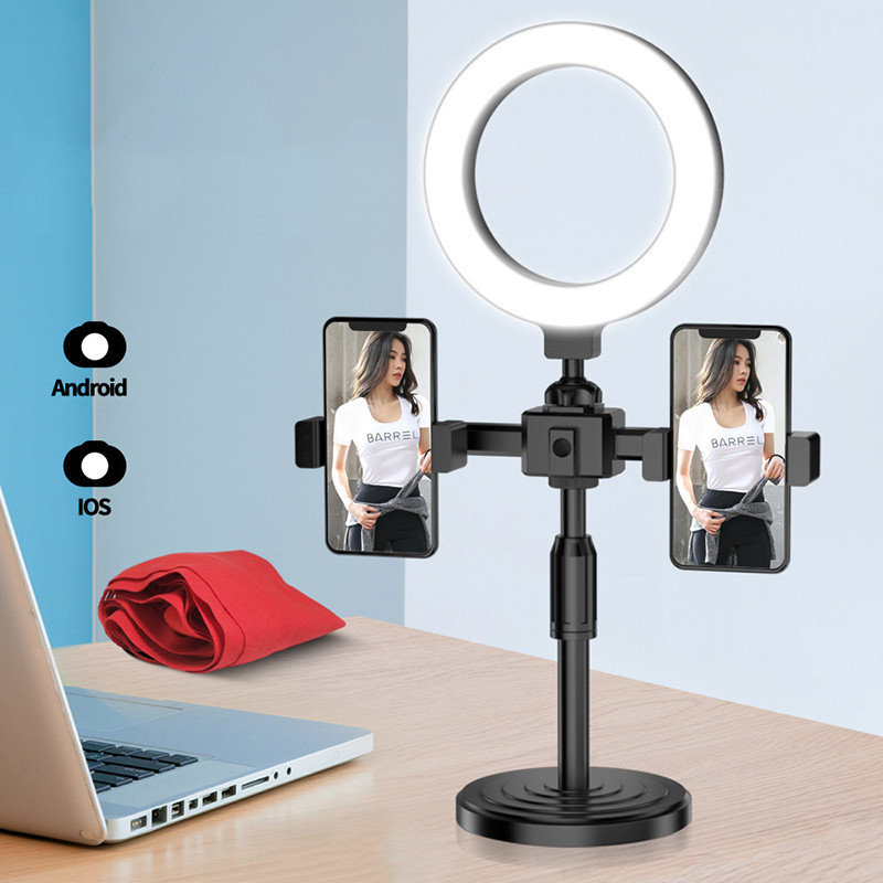 ไฟไลฟ์สด ไฟวงแหวนLED+พร้อมขาตั้ง+2 ที่จับมือถือ  โหมดไฟ 3 สี / 10 ระดับ Ring Light #007