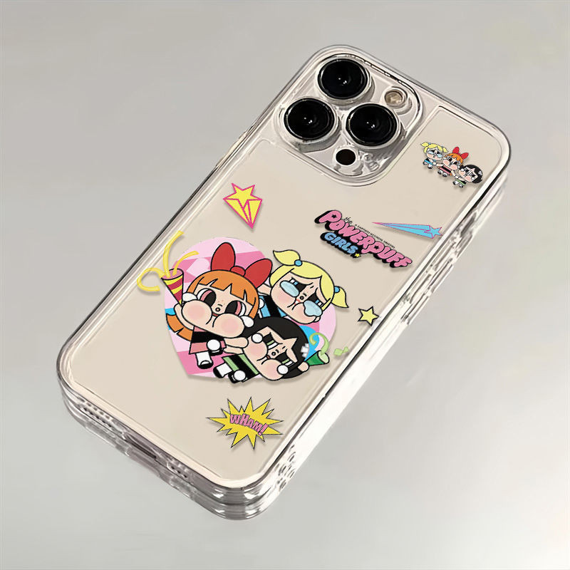 Powerpuff Girls การ์ตูนน่ารักสําหรับ iPhone 11 15 14 13 เคสโทรศัพท์มือถือ iPhone 15 pro max 12/8SE ใหม่ 7plus ซิลิโคน xs กันน้ําและกันกระแทก Space casing
