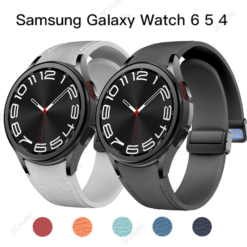 สายนาฬิกาข้อมือ หนังแท้ และซิลิโคน สําหรับ Samsung Galaxy Watch 6 5 4 44 มม. 40 มม. 20 Galaxy Watch 6 4 Classic 47 มม. 46 มม. 43 มม. 42 มม.