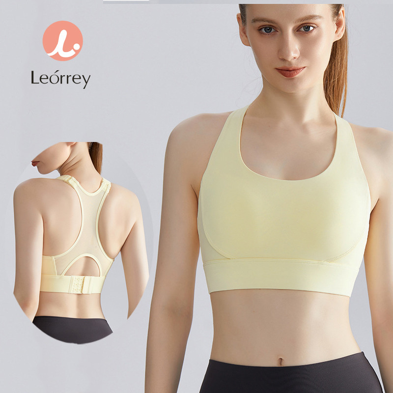 Leorrey-เสื้อชั้นในออกกำลังกายสำหรับออกกำลังกายโยคะ ทรงไขว้หลัง ไร้โครง ระบายอากาศได้ดี พร้อมแผ่นรอง