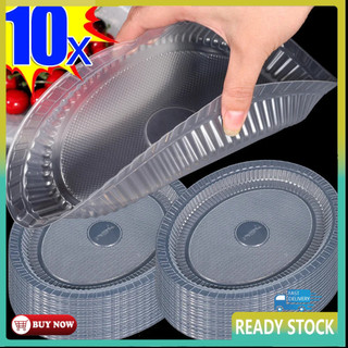 10pcs/pack Clear Plastic Dinner Plates Disposable Round Plate Transparent Fruit Salad Plate