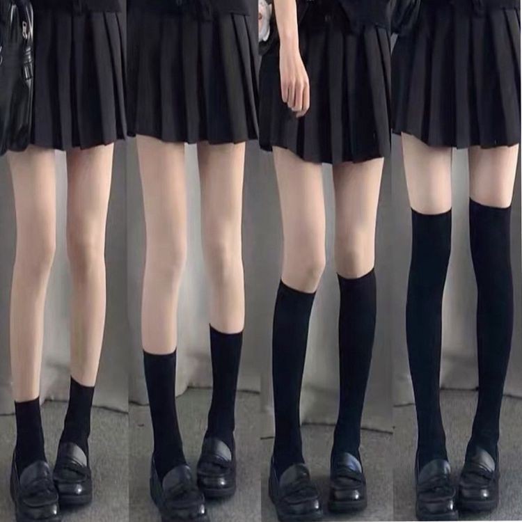 ❣️Yxx studio ถุงเท้าลูกวัว JK ถุงเท้าผู้หญิงฤดูร้อนกํามะหยี่สีดํา Over-the-Knee ถุงเท้าถุงน่องกลาง-หลอดถุงเท้าถุงเท้าถุงน่องถุงน่อง
