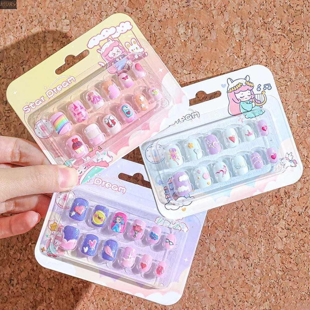 Ivory เล็บปลอม ลายการ์ตูนหัวใจ ทรงสี่เหลี่ยม แบบสั้น เต็มเล็บ สําหรับเด็ก 12 ชิ้น ต่อชุด