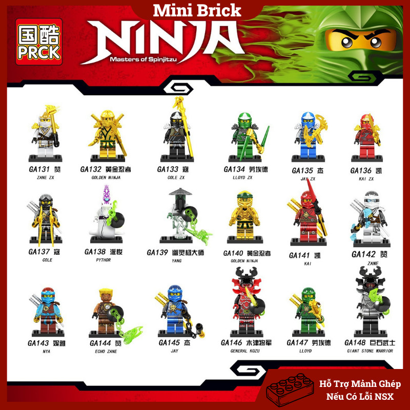Ninja Go ประกอบ Minifigures อะนิเมะตัวละคร Ninja Zane Echo Lloyd Golden GA131-GA148 Minibricks