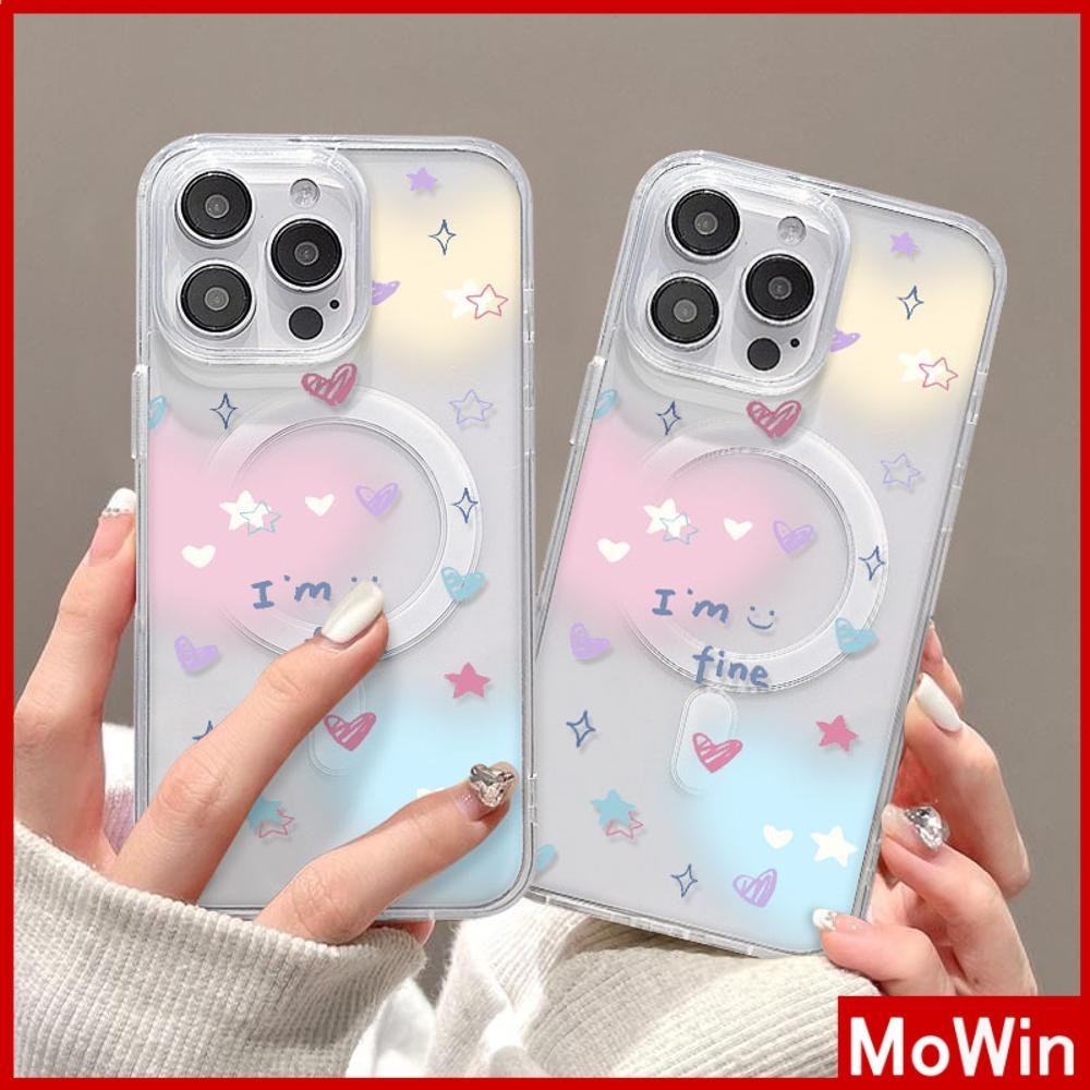 Mowin - For iPhone 15 Pro Max iPhone 11 Case Strong Magnetic Acrylic Clear Hard Board TPU Soft Frame Shockproof Circle Stars Hearts Compatible with iPhone 14 13 12 11 XS XR 7Plus