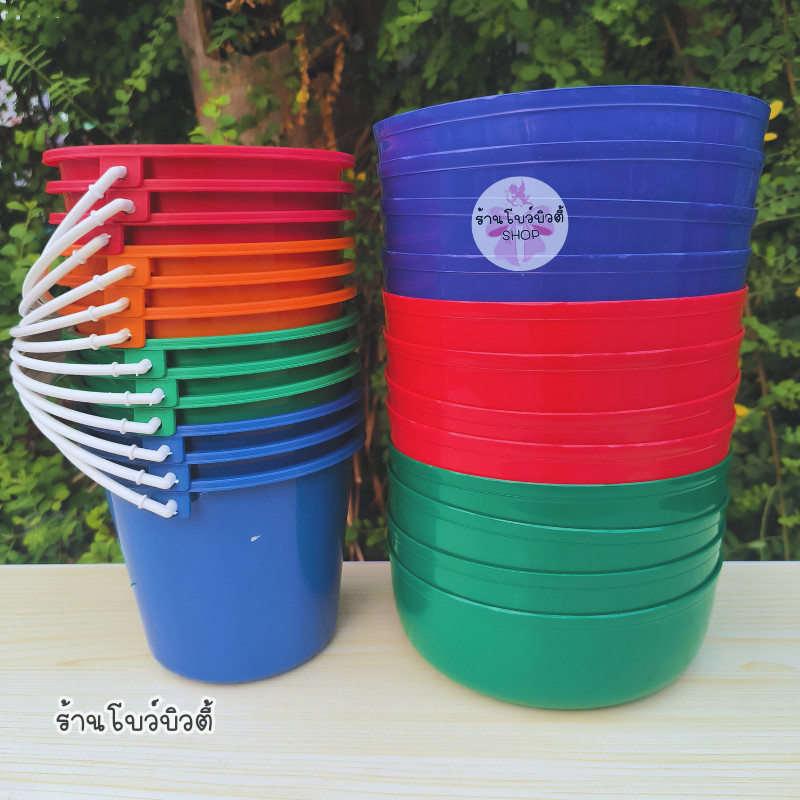 ขันน้ำ ถังน้ำ เล่นสงกรานต์ ยกโหล12ใบ คละสี