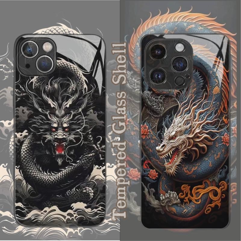 ใหม่ เคสโทรศัพท์มือถือกระจกนิรภัย ขอบซิลิโคนนิ่ม กันกระแทก ลายมังกร แวววาว สําหรับ OPPO A79 A38 A16 